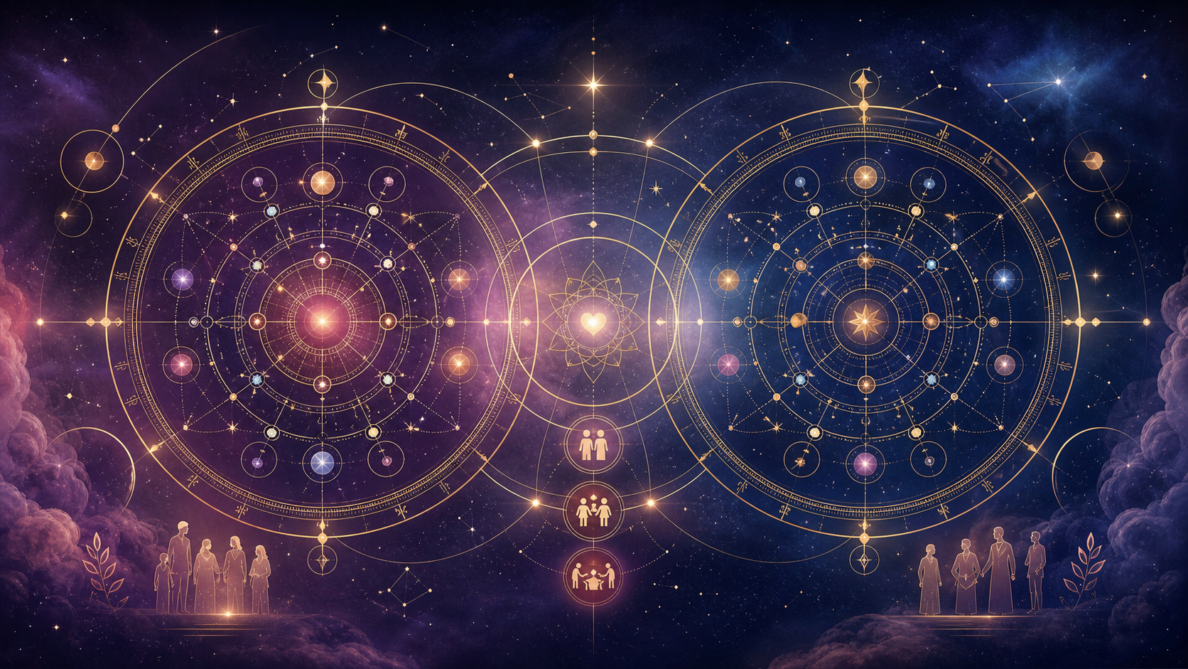 Two connected astrological charts for a relationship compatibility reading